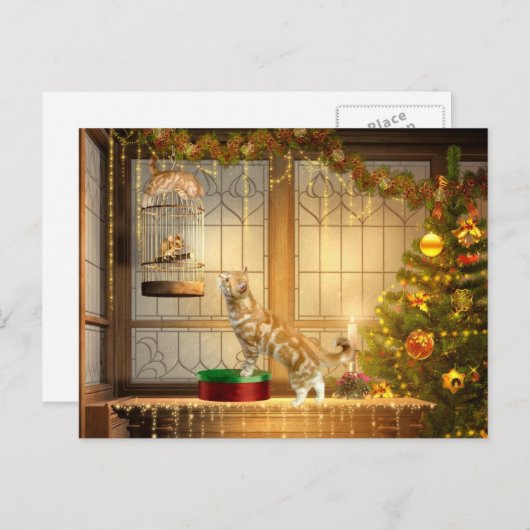 クリスマスの猫ちゃんおよびマウス シーズンポストカード (正面/裏面)