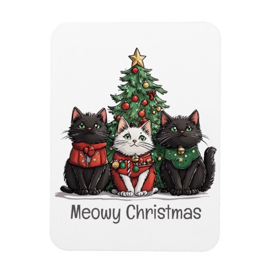クリスマスの猫とホリデーツリー マグネット (縦)
