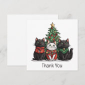 クリスマスの猫に感謝 ホリデーツリー サンキューカード (正面/裏面)