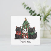 クリスマスの猫に感謝 ホリデーツリー サンキューカード (スタンド正面)
