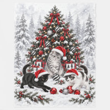 クリスマスの猫のいたずら 水彩画