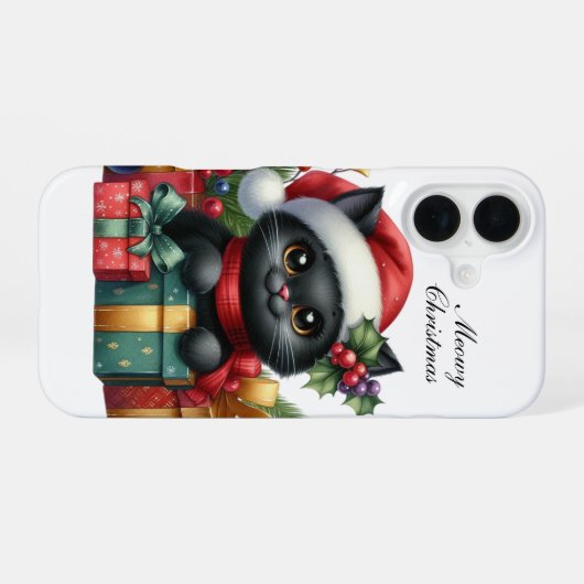 クリスマスの猫のカスタマイズグッズ iPhone 16ケース (裏面横)
