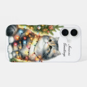 クリスマスの猫のカスタマイズグッズ iPhone 16ケース (裏面横)