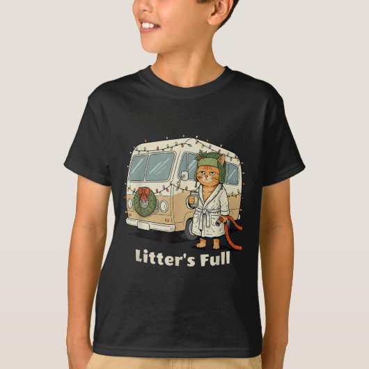 クリスマスの猫のトイレは満杯 面白いクリスマスの子猫 Tシャツ (正面)