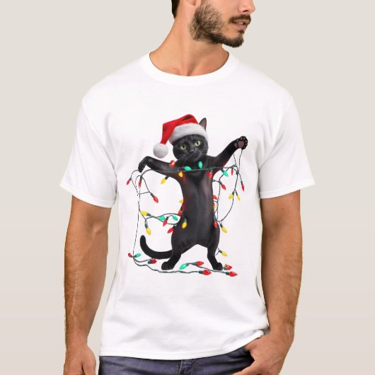 クリスマスの猫のホリデーライト Tシャツ (正面)