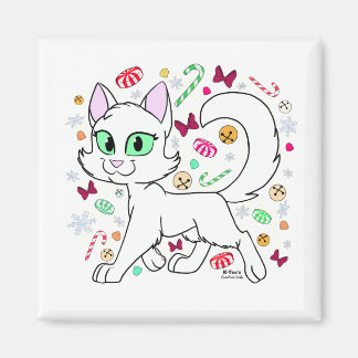 クリスマスの猫のマグネット (白) マグネット