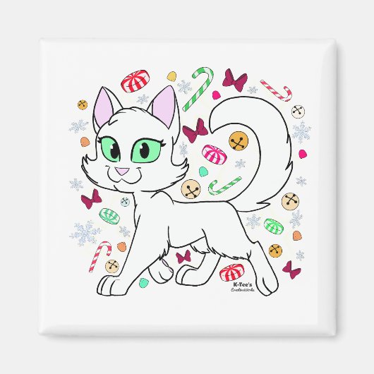 クリスマスの猫のマグネット (白) マグネット (正面)