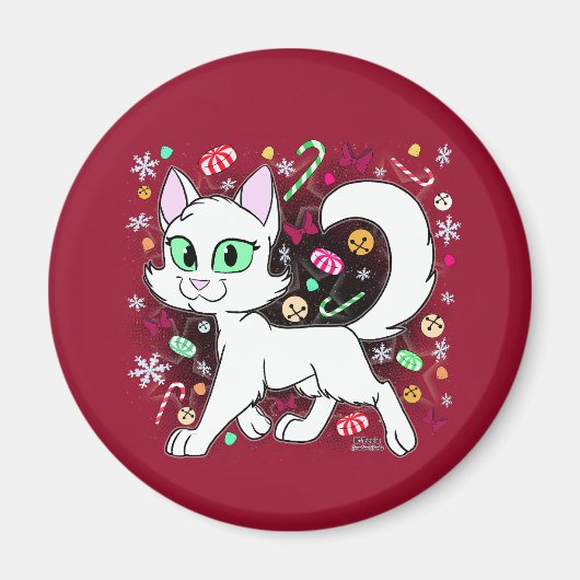 クリスマスの猫のマグネット(赤) マグネット (正面)