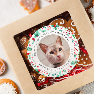 クリスマスの猫の写真をお願い ラウンドシール