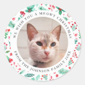 クリスマスの猫の写真をお願い ラウンドシール (正面)