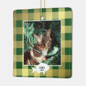 クリスマスの猫の名前 ゴールドの市松模様 セラミックオーナメント (左)