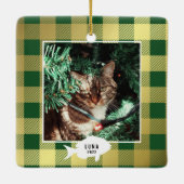 クリスマスの猫の名前 ゴールドの市松模様 セラミックオーナメント (裏面)
