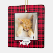 クリスマスの猫の名前 赤いチェック柄 セラミックオーナメント (左)
