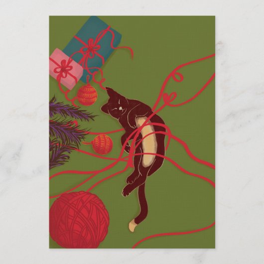 クリスマスの猫の絡まり – 祝祭の子猫の遊び時間 招待状 (正面)