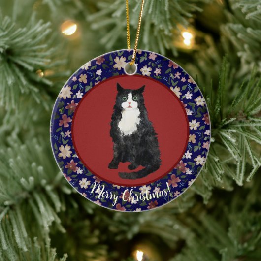 クリスマスの猫の花 セラミックオーナメント (ツリー)