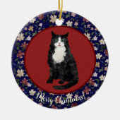 クリスマスの猫の花 セラミックオーナメント (正面)