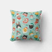 クリスマスの猫を着たホリデーセーター柄 クッション (正面)