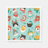 クリスマスの猫を着たホリデーセーター柄 スタンダードカクテルナプキン (正面)