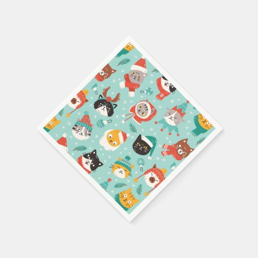 クリスマスの猫を着たホリデーセーター柄 スタンダードカクテルナプキン (角)