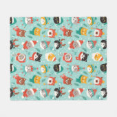 クリスマスの猫を着たホリデーセーター柄 フリースブランケット (正面(横))