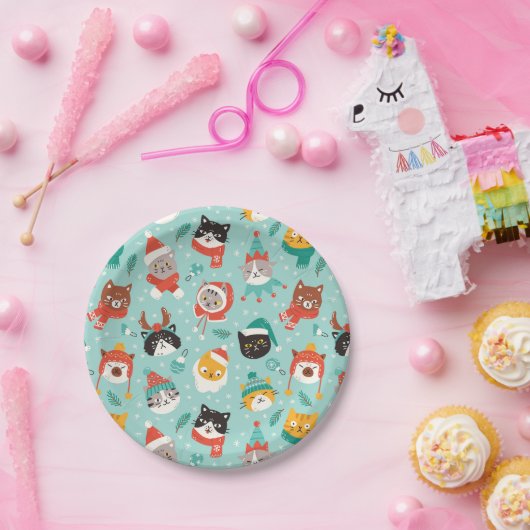 クリスマスの猫を着たホリデーセーター柄 ペーパープレート (パーティー)