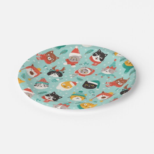 クリスマスの猫を着たホリデーセーター柄 ペーパープレート (アングル)