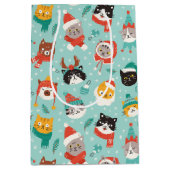 クリスマスの猫を着たホリデーセーター柄 ミディアムペーパーバッグ (正面)