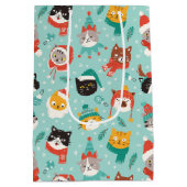 クリスマスの猫を着たホリデーセーター柄 ミディアムペーパーバッグ (裏面)