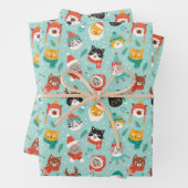 クリスマスの猫を着たホリデーセーター柄 ラッピングペーパーシート (インサイチュ)