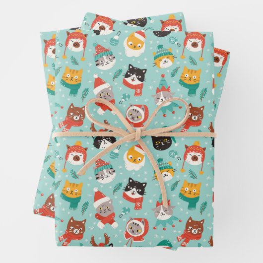 クリスマスの猫を着たホリデーセーター柄 ラッピングペーパーシート (インサイチュ)