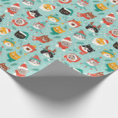 クリスマスの猫を着たホリデーセーター柄 ラッピングペーパー (角)