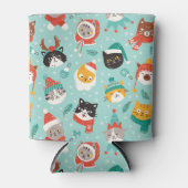 クリスマスの猫を着たホリデーセーター柄 缶クーラー (正面)