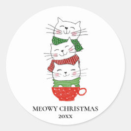 クリスマスの猫カスタムキャットカップスカーフ可愛い ラウンドシール