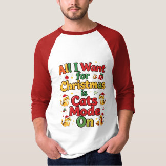 クリスマスの猫モード オン かわいいホリデー猫デザイン Tシャツ