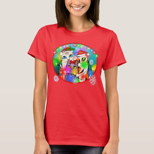 クリスマスの猫好きのTシャツ Tシャツ (正面)