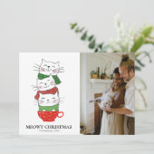 クリスマスの猫3匹のマグカップスカーフ 写真入り かわいい シーズンカード (スタンド正面)