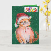 クリスマスの猫 カード (黄色い花)
