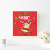 クリスマスの猫 スクエア壁時計 (ホーム)
