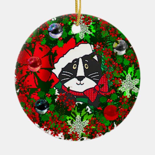 クリスマスの猫 セラミックオーナメント (正面)