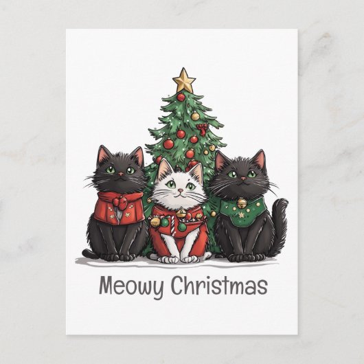 クリスマスの猫 ネコのクリスマスツリー ポストカード (正面)