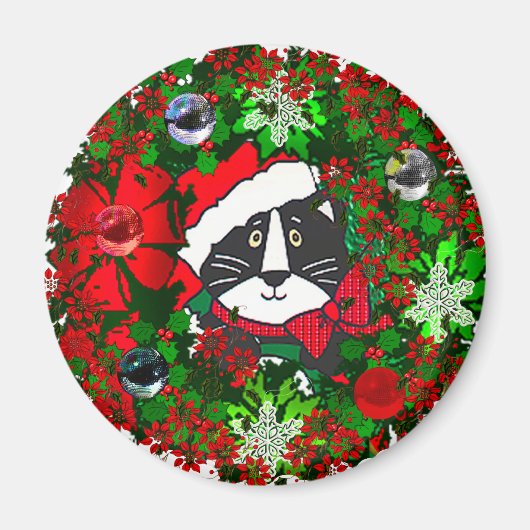 クリスマスの猫 マグネット (正面)
