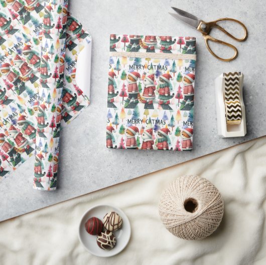 クリスマスの猫 ラッピングペーパー (クラフト)