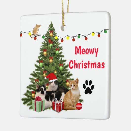 クリスマスの猫 / 猫好きのためのホリデー セラミックオーナメント (左)