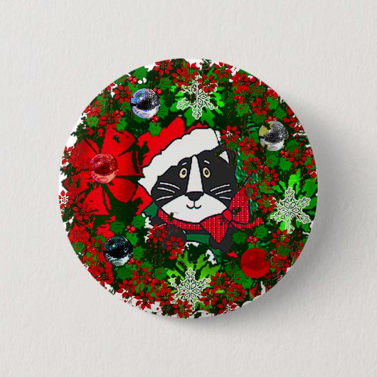 クリスマスの猫 缶バッジ (正面)