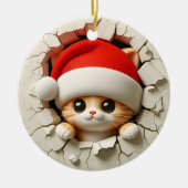 クリスマスの猫 3D効果（実際の3Dではありません） セラミックオーナメント (正面)