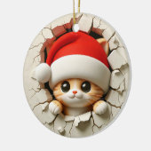 クリスマスの猫 3D効果（実際の3Dではありません） セラミックオーナメント (左)