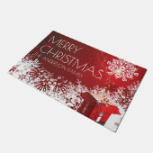 クリスマスの現在の驚きの雪片冬 ドアマット (アングル)