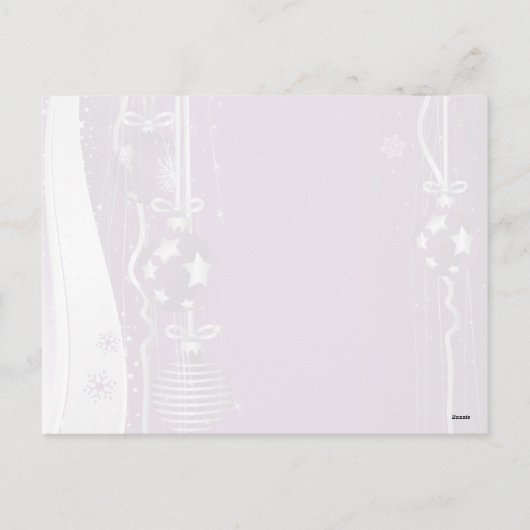 クリスマスの球およびリボンの紫色の銀製の郵便はがき シーズンポストカード (裏面)