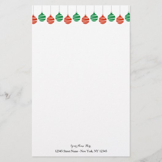 クリスマスの球の装飾が付いているカスタムな文房具の紙 便箋 (正面)