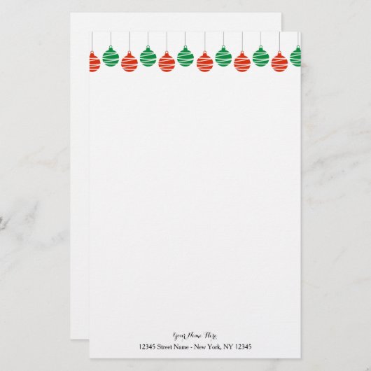 クリスマスの球の装飾が付いているカスタムな文房具の紙 便箋 (正面/裏面)